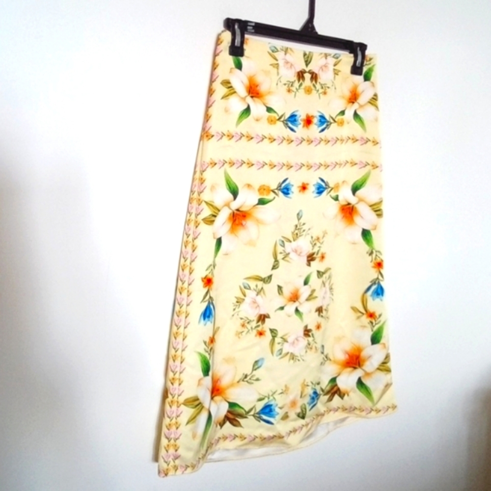 Rachel Zoe Women's Bohemian Yellow Floral Satin Aline Skirt Women Size Small